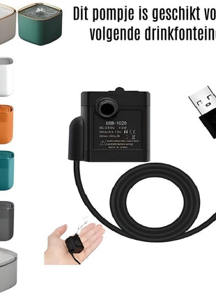 Drinkfontein Pomp USB stekker Snoer 1,5e meter Zwart