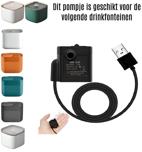 Drinkfontein Pomp USB stekker Snoer 1,5e meter Zwart
