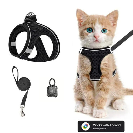 Kattenharnas met Riem Inclusief Tag + Tagcase geschikt voor Android Find My
