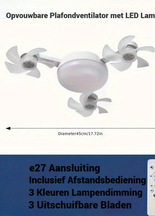 Opvouwbare Plafondventilator met LED Lamp