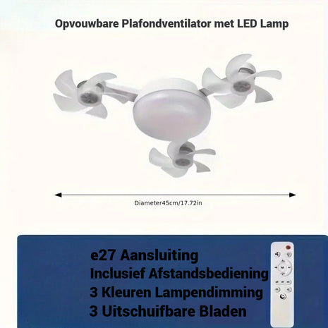 Opvouwbare Plafondventilator met LED Lamp