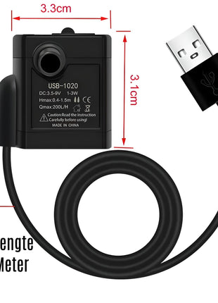 Drinkfontein Pomp USB stekker Snoer 1,5e meter Zwart