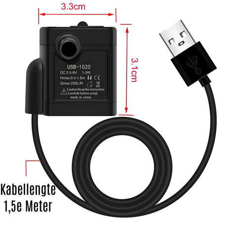 Drinkfontein Pomp USB stekker Snoer 1,5e meter Zwart